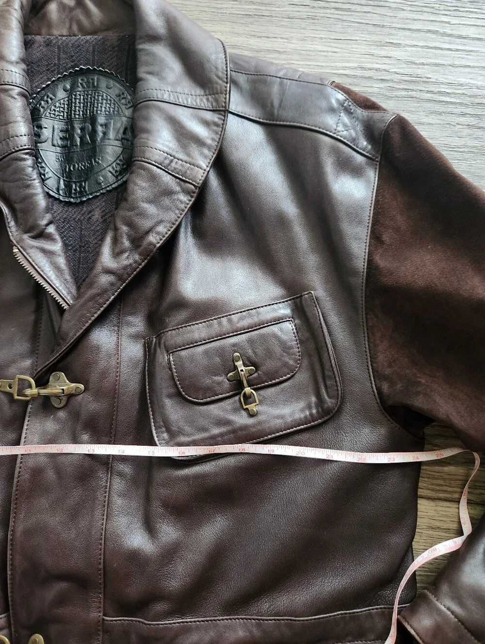 Serra By Torras Men's Dark Brown Leather Suede Toggle Fireman Clasp Coat Size XL